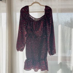 Lily Rain Square-Neck Burgundy Animal Print Dress